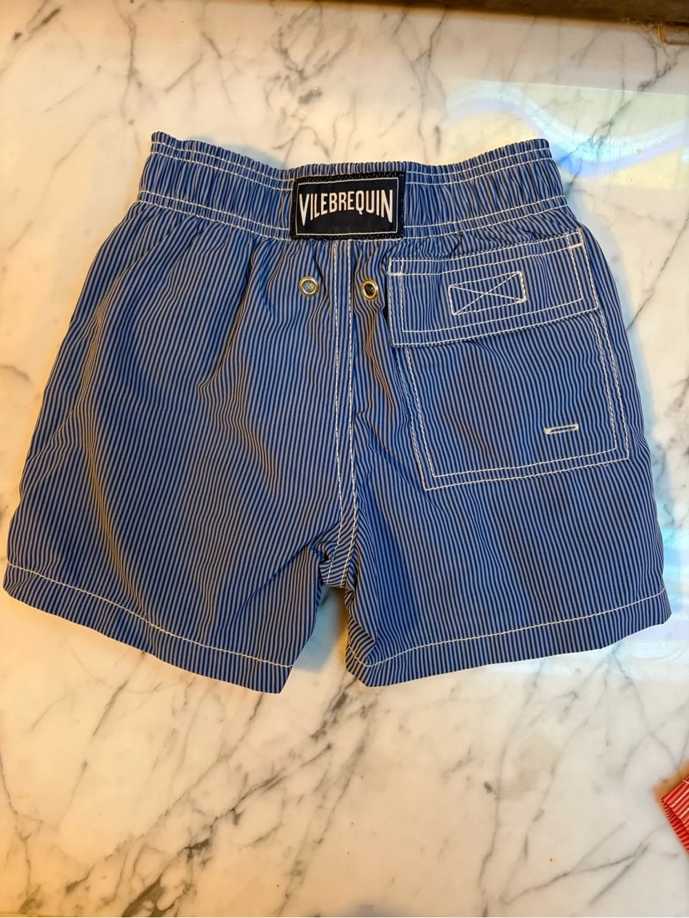 Vilebrequin Blue and White Pinstripe Kids Swim Trunks 2ans